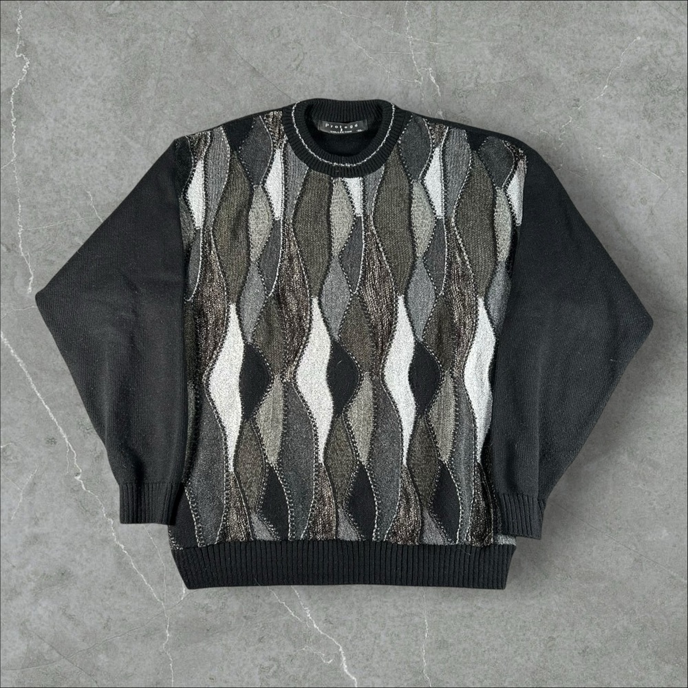 Vintage Protege Sweater Mens XL Black 3d Knit‎ Retro 90s Coogi Hip Hop Textured
